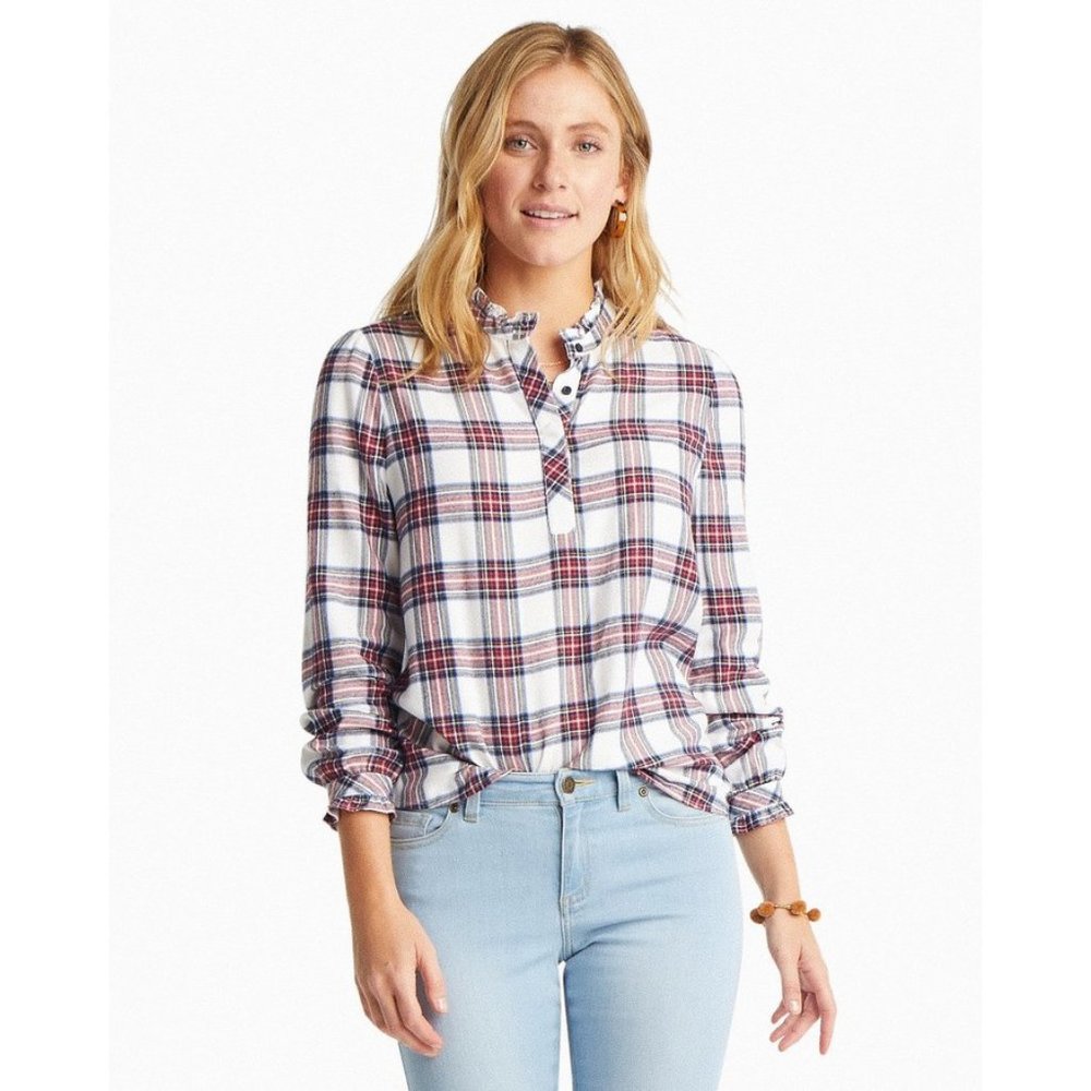 NWT Womens Size Medium Southern Tide Leslie Longsleeve Plaid Stripe Blouse Top